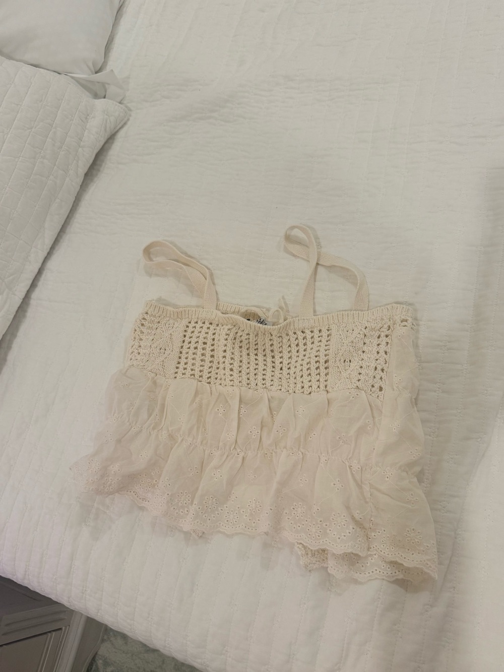 Zara Cream Crochet Eyelet Tie-Front Camisole - Picture 2 of 2